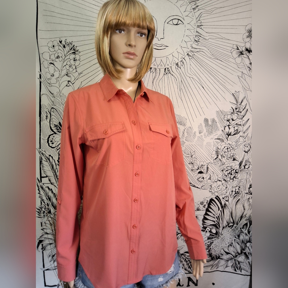 NWT Small Eddie Bauer Women's Coral Button-Down Shirt